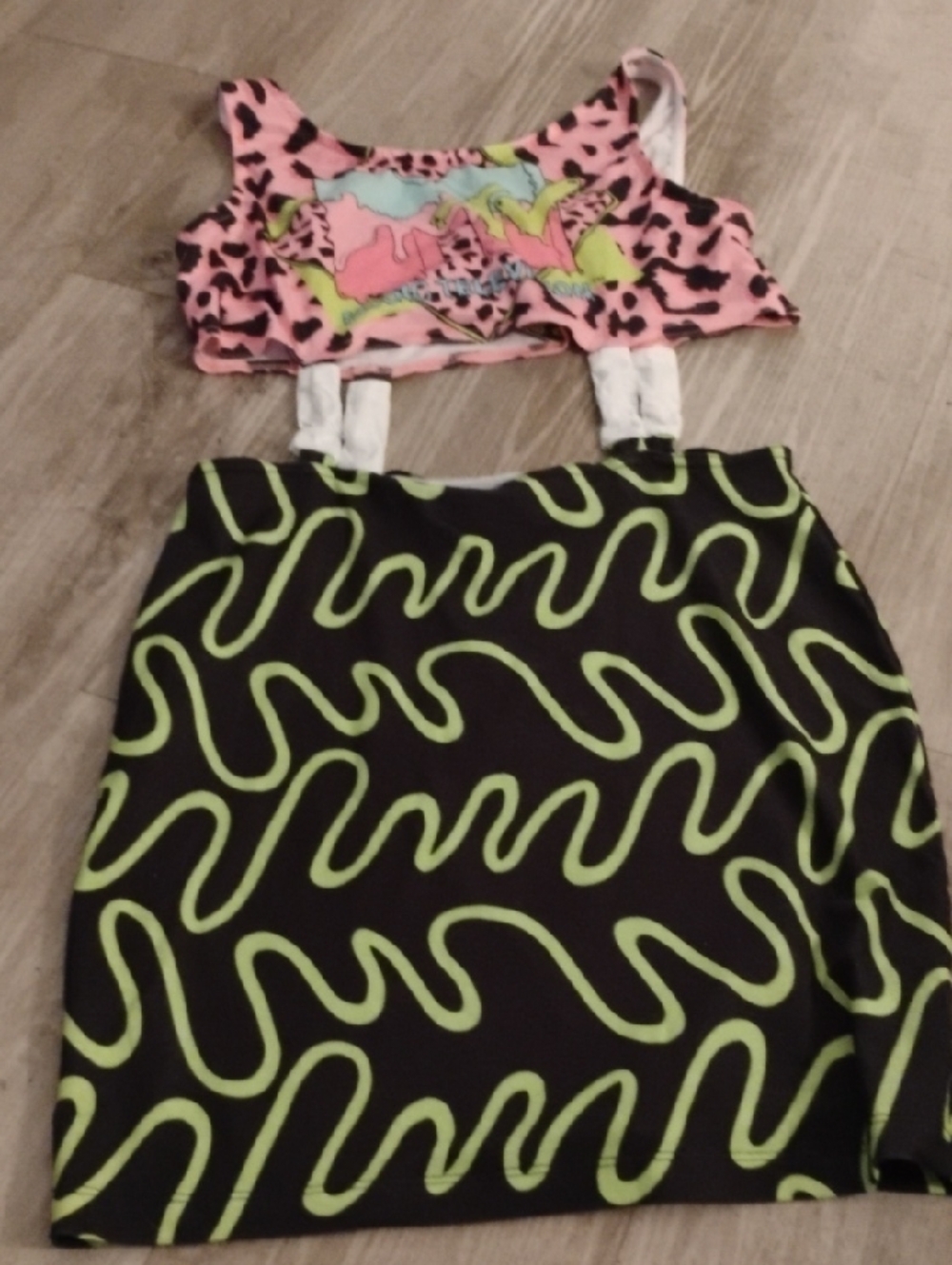 ASOS Pink and Black Patterned Crop Top and Skirt/Dress🆕✨🎁🩷